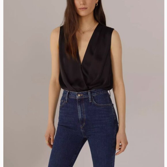 Favorite Daughter The Date Sleeveless Wrap Bodysuit XS/S/M Black Classic - Picture 1 of 6